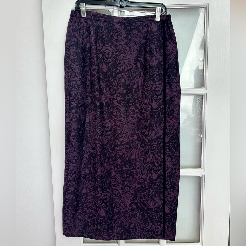 Vintage Talbots Purple Paisley Wrap Midi Pencil Skirt Size 10 Medium M